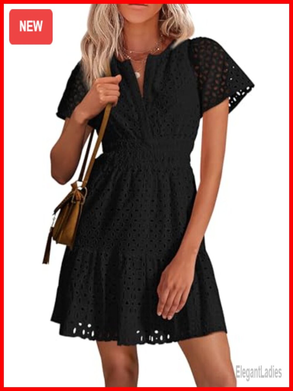 Women's A-Line Mini Dress with Eyelet Lace Trim